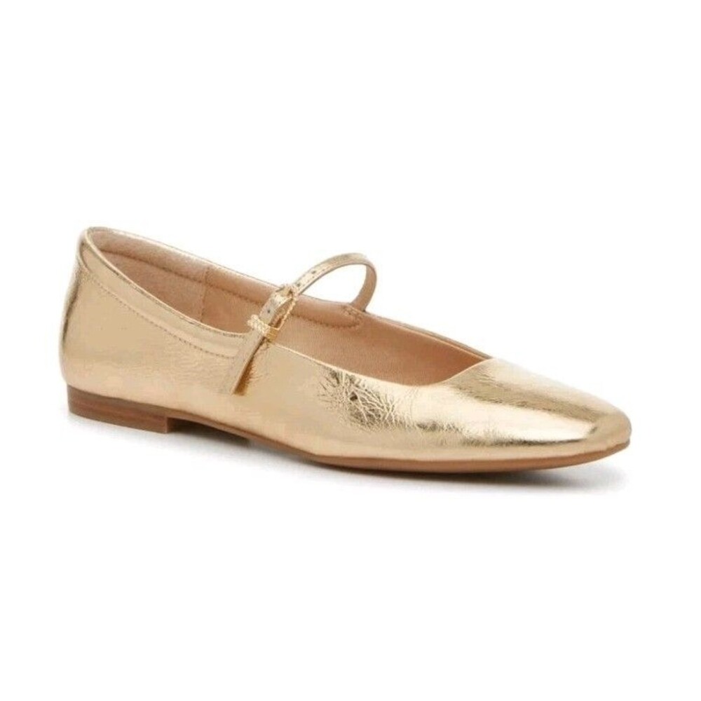 Dolce Vita Aileen Gold Leather Mary Jane Flats Womens 6 Metallic Gold Pristine!